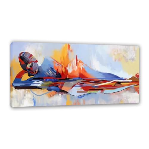 Peinture sur toile abstraite MOBYAT colorée 60x30 cm avec cadre