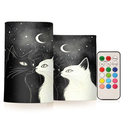 ALAZA Cat (70) Flickering Flameless Candles Battery Operated with Remote Timer,Tea Light Candles LED Pillar Votive Candles Set of 2 for Outdoor Indoor Decorations