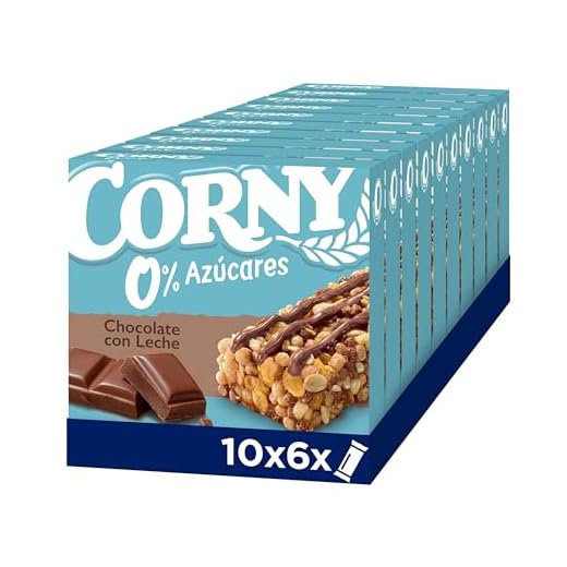 Corny - Barritas de Cereales 0% Chocolate con Leche, Pack de 10 (60 unidades), 6x20 g
