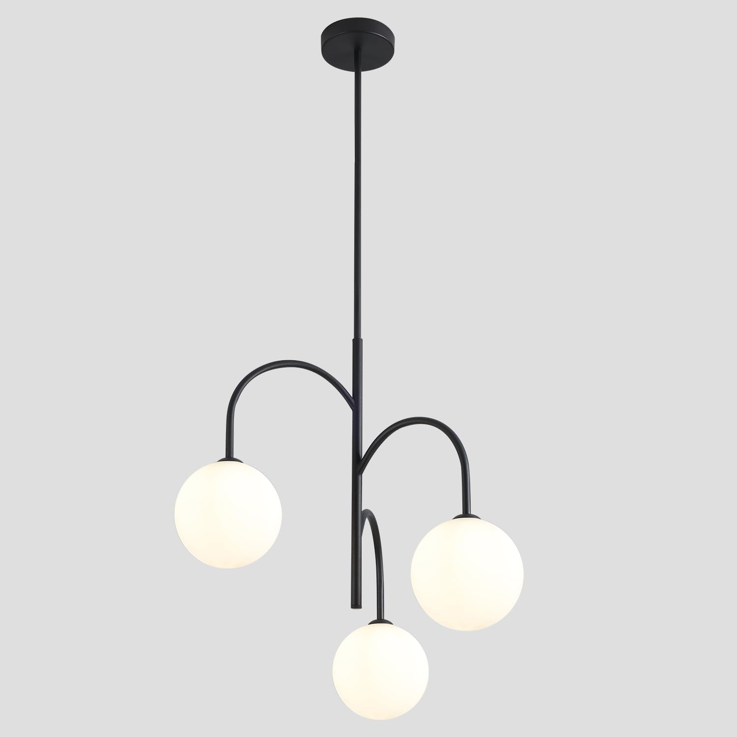 3 Light Milk Glass Chandelier Black Pendant Lights Kitchen Island Mid Century Dining Room Light Fixture Modern Globe Chandeliers for Bedroom Living Room Kitchen