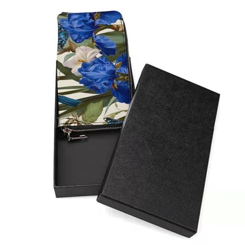 Botanical Blue Birds And Butterflies PU Leather Clutch Long Bifold Wallet, Coin Purse Credit Pass Case, Durable Card-Holder Money Storage for Women Men3