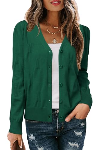 Arach&Cloz Womens Cardigans Soft Spring 2026 Cropped Summer Fall Lightweight Long Sleeve Business Casual Shrug Knit Sweater Tops Trendy Clothing Jacket Trendy Deep Green M