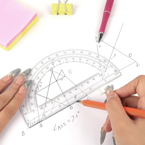 plastic protractor math protractors 180 degrees for geometry classroom student school office supplies 6 inch pack of 2 clear