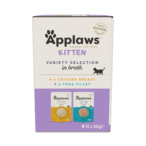 Applaws Comida Húmeda para Gatitos 100% Natural – Surtido de Pollo y Atún en Caldo, en Bolsas de 50g