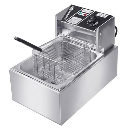 Freidora Eléctrica De Encimera De 6 litros, Freidoras Comerciales De 1500 W con Escurridor Y Tapa para Uso En Restaurantes para Papas Fritas, Donas De Pavo, Cocina