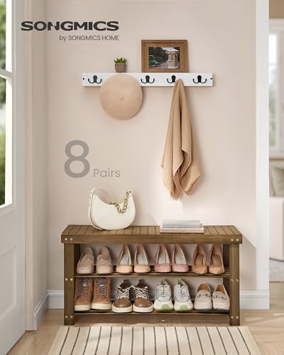 Image of SONGMICS Shoe Rack Bench, 3-Tier Bamboo Shoe Storage Organizer, Entryway Bench, Holds Up to 286 lb, 11.3 x 35.4 x 17.8 Inches, for Entryway Bathroom Bedroom, Yellow Brown ULBS090K01