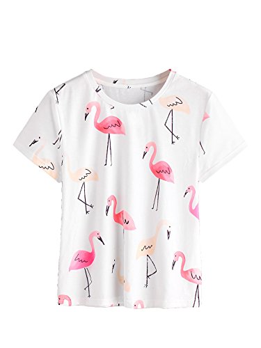 SOLYHUX Camiseta con Estampado de Flamencos en Blanco, M