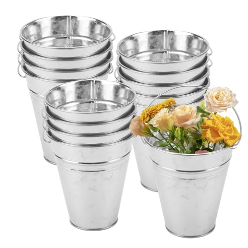 NAMYEUT Lot de 15 petits seaux en métal - Mini seaux décoratifs en tôle - Mini seaux ronds en zinc - Petit seau rond en zinc - Pour pot de fleurs, bonbons, fête et...