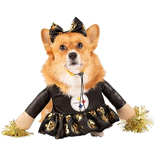NFL Pittsburgh Steelers Officially Licensed Cheer Dog Costume by MODERN HERO Includes Dress with Faux Stuffed arms and Tinsel pom-poms and Satin Bow Headband, Size S