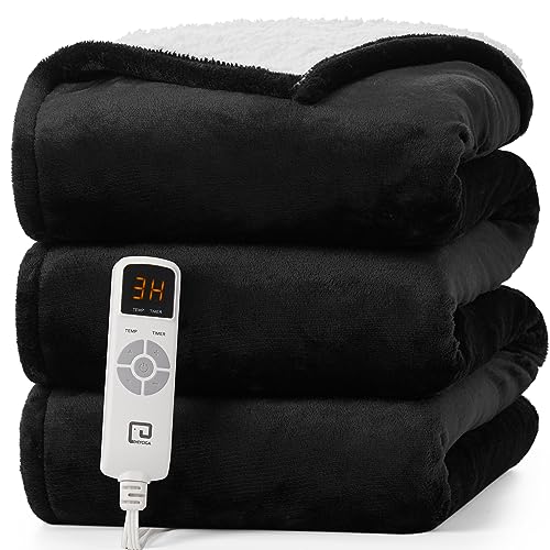 EHEYCIGA Heated Blanket Electric Blanket Full Size - Heating Blanket with 5 Heating Levels & 10 Hours Auto Off, Soft Cozy Sherpa Washable Blanket with Fast Heating, 72 x 84 Inches, Black