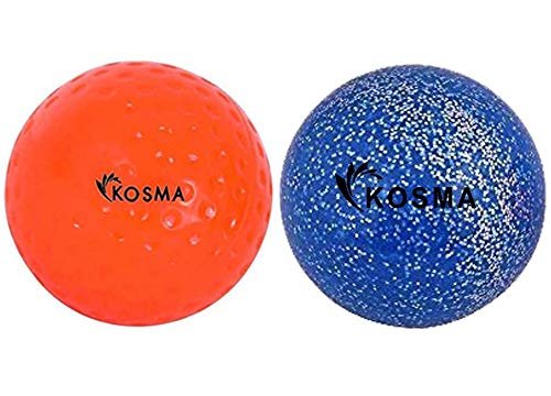 Kosma Lot de 2 balles de hockey en PVC pour sports de plein air (Orange Dimple, bleu pailleté)