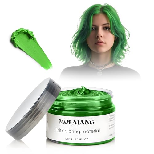 Tinte temporal para el cabello, 4,23 onzas de cera tintada para hombres y mujeres, pomada tintada natural lavable, tinte instantáneo para el cabello, cosplay y Halloween, Para adultos (Verde, 120g)