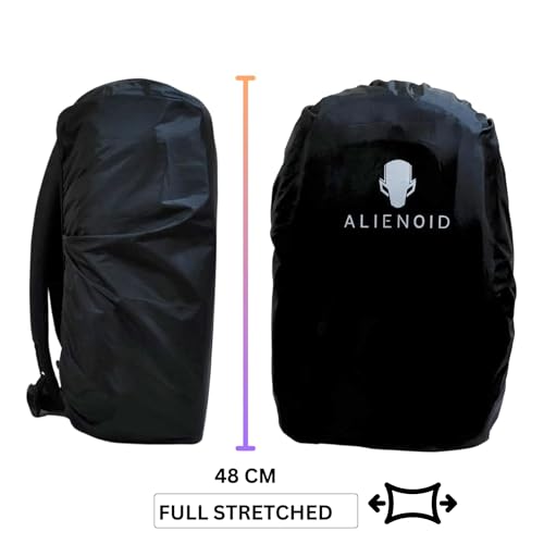 Image of Alienoid Waterproof Bag Rain Cover | Rain, Dust & Scratch Protection | Elastic Fit Luggage Cover | Ideal for Backpack, Trekking, Travel, School, Office (20-30L) (Jet Black)