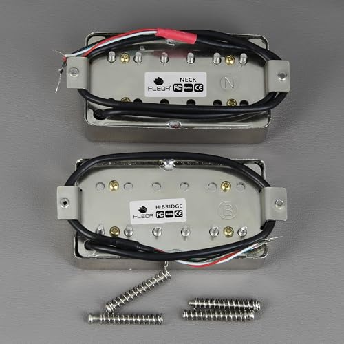Image of FLEOR Alnico 5 Guitar Humbucker Pickup 4-Wires Neck+Bridge Pickup Set Chrome Fit LP Guitar Part