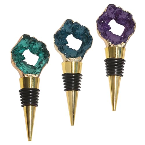 Agate Wine Bottle Stopper, Reusable Champagne Stoppers, JruizAhp 3Pcs Cute Wine Stopper, for Decorative Wine Bottle Stoppers With for Wedding, Holiday Party, Gifts for Wine Lovers