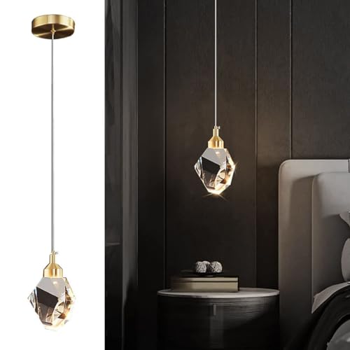 Moderna Lampada A Sospensione In Cristallo, Lampada A Sospensione In Cristallo A LED A 3 Colori, Per Cucina Isola Camera Da Letto Soggiorno Illuminazione Sala Da Pranzo (Oro)