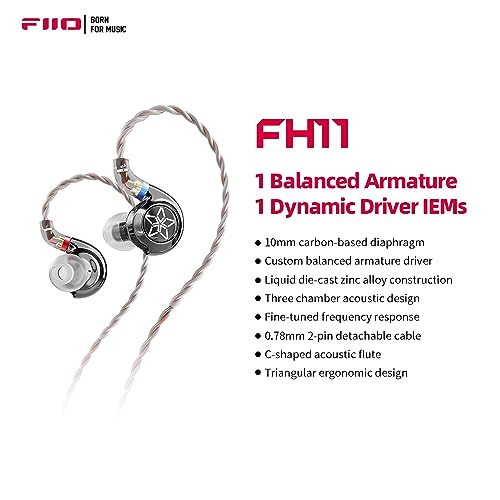 Image of FiiO FH11 HiFi 1DD+1BA Hybrid Driver in-Ear IEM Earphone with Detachable 0.78 2Pin Cable HiFi Stereo Wired Earbuds for Musician /Audiophile