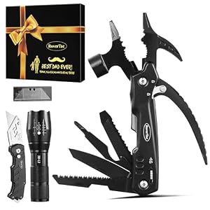 RoverTac Dad Tool Gift Set, 12-in-1 Multitool Hammer, Flashlight & Utility Knife in a Gift Box with “BEST DAD EVER”, Unique & Practical Gift for Dad on Father’s Day, Birthday, Christmas & Retirement