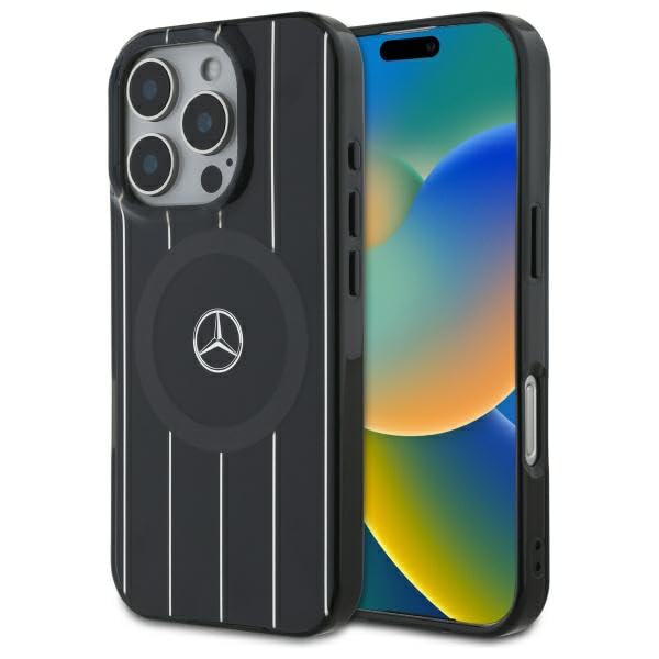 CG Mobile Mercedes MEHMP16L23HRSK Coque pour iPhone 16 Pro 6,3" Noir MB Double Lignes croisées