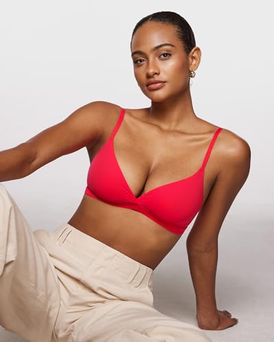 Image of INLYRIC Women's Inbarely Triangle Bralette Comfortable Unlined V Neck Wireless Smoothing Bra Top Stretch
