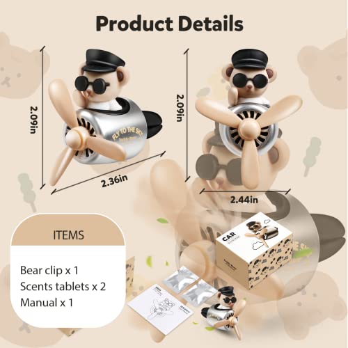 Image of Bear Pilot Car Fresheners Vent Clip Cute Teddy New Car Scent Automotive Air Fresheners Cartoon Air Outlet Aromatherapy Ornament Thank You Gifts for Him Her Friends, Families