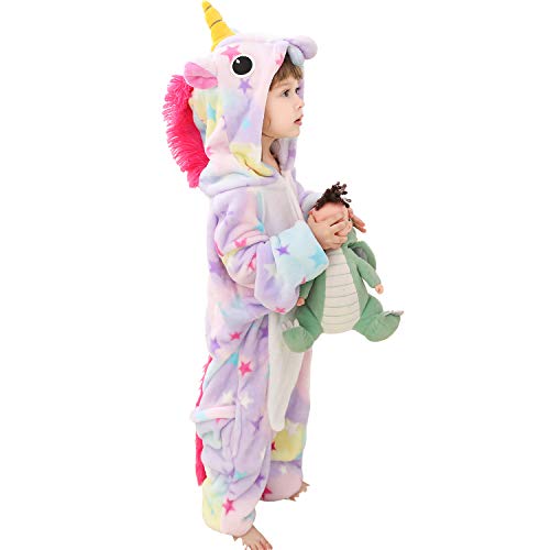 MRSZAYAYA Girls Hooded Unicorn Onesie Pyjamas Nightwear Sleepsuit Dress Up Snuggly Warm Fleece (UK, Age, 5 Years, 6 Years, Light Purple Unicorn)