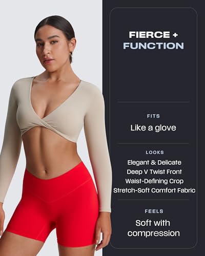 Image of Aoxjox Sienna Twist Deep V Training Women's Long Sleeve Crop Top