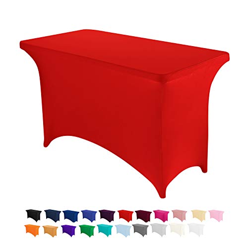 Image of Peomeise 4FT Spandex Table Cover Rectangular Stretch Spandex Tablecloth (Red,4FT)