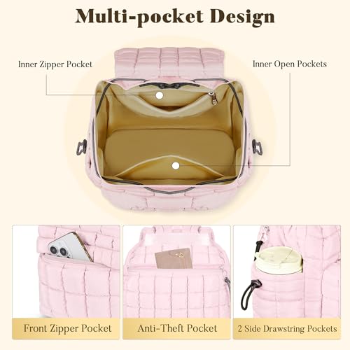 Image of TILYMOL Puffy Backpack for Women, Quilted Backpack for Travel, Ultra Lightweight Puffer Daypack, Pink