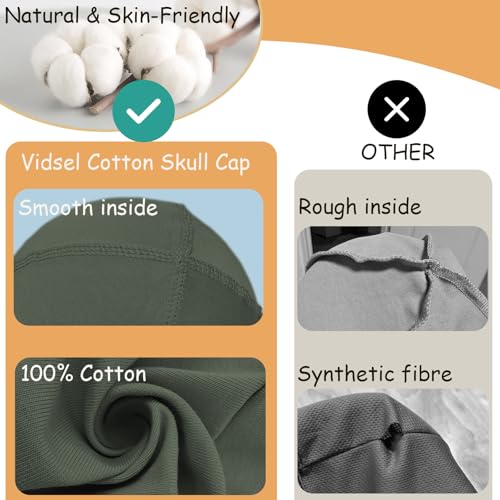 Image of vidsel 100% Cotton Skull Caps Beanie Night Cap Sleep Hats for Men Women | Breathable,Soft,Lightweight Skully Cap,Running Beanie Cycling Helmet Liner,Wicking Head Cover,CPAP Chemo Bald Cap