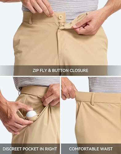 Image of Pudolla Men's Golf Pants 30 inch /32 inch /34 inch Comfy Stretch Dress Work Pants Lightweight Quick Dry Casual Slacks Trousers with Pockets