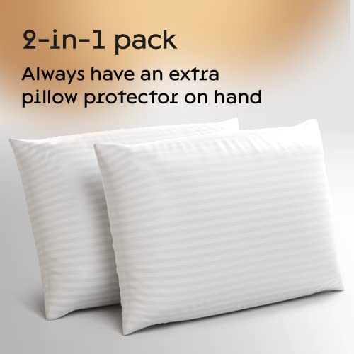Set of 2 Pillow Protectors with Zipper Standard Size - 100% Resistant to Stains, Dust & Dirt - Washable Covers for Increased Pillow Lifespan