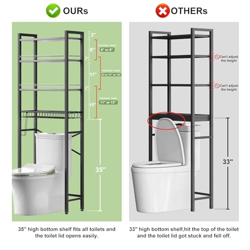 Image of Kalrin Over-The-Toilet Storage Rack, 4-Tier Bathroom Organizer Shelf Over Toilet with Adjustable Shelf and Basket, Freestanding Space Saver Bathroom Shelves Above Toilet for Room (Pure Gray)