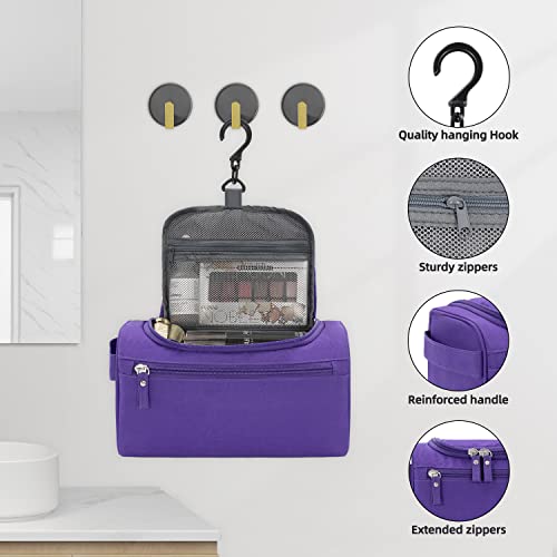 Buruis Travel Toiletry Bag for Men and Women, Hanging Toiletry Organizer Cosmetics Makeup Bag, Water-resistant Dopp Kit Shaving Bag, Small Toiletry Bag for Travel Essentials, Accessories (Purple)2