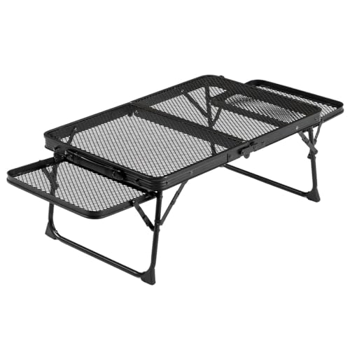 Mesa plegable para parrilla, fácil de transportar, mesa de camping plegable para exteriores, aluminio ligero, mesa de picnic portátil con paneles de ala y mesa de malla, ideal para barbacoa