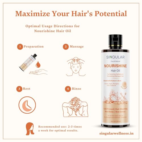 Image of Singular Nourishine Hair Oil | Lightweight & Non-Greasy | Argan & Jojoba Oil for Dry, Frizzy & Low Porosity Hair | Cold-Pressed with Bhringraj, Coconut, Amla & Vitamin E - 200ml