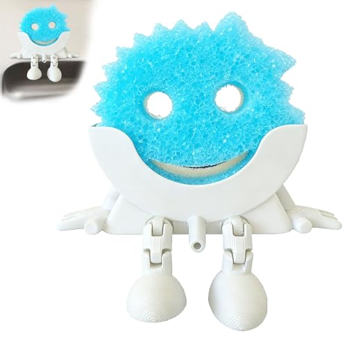 Cesujowaz Cute Hanging Sponge Holder with Drainage Peeing Scrub Sponge Holder for Kitchen Sink Funny Sponge Stand 3D Printed Countertop Kitchen Sink Caddy (Black/White) (White Round)