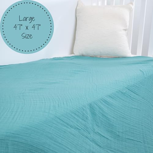 Image of LollyBanks Baby Swaddle Blankets 2 Pack, 100% Cotton Muslin Blankets 47 x 47 Inches, Soft and Breathable Newborn Receiving Blanket for Boys, Cozy Infant Swaddle, Baby Essential (Dinosaur and Blue)