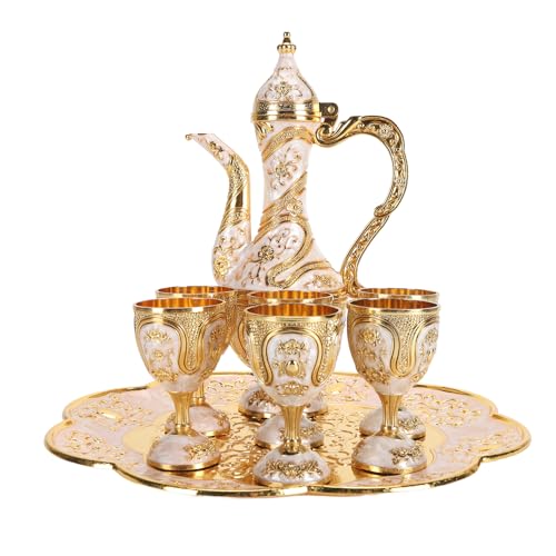 Juego de té turco de alta gama en aleación de zinc con bandeja decorativa vintage 6