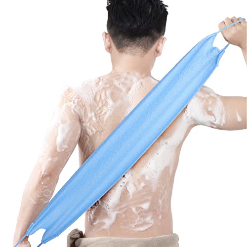 Image of WOVTE 2 Pack Back Scrubber for Shower, Nylon Stretchable Exfoliating Washcloth Towel Back Washer with Handles Two Sides Exfoliating Body Scrubber for Men Women Shower Deep Clean Skin Massages