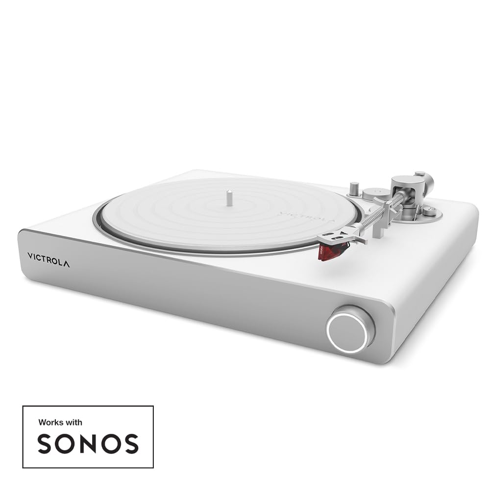 Victrola Stream Carbon – Platine Vinyle Wi-FI Bluetooth Compatible Sonos, Roon, UPnP, Sortie Bluetooth, 2 Vitesses, Cellule Ortofon 2M Red (Blanc)