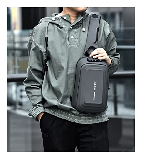 Image of Leather Crossbody Shoulder Bag - Chest Bag Sling Bag for Men with Lock Waterproof Anti-Theft Chest Bag with USB Charging Port Shoulder Bag.