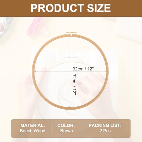 Image of PATIKIL 2 Pieces 12 Inch Embroidery Hoops Round Adjustable Beach Wood Circle Cross Stitch Hoop Ring Bulk for Embroidery Art Craft Handy Sewing Decoration