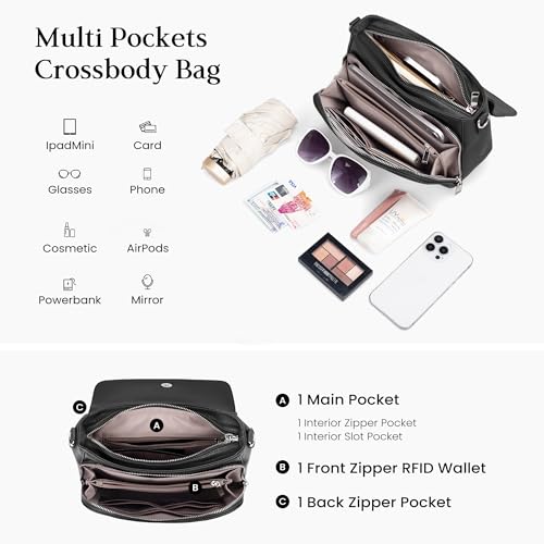 Image of befen Genuine Leather Crossbody Bags for Women with Built in RFID Wallet Medium Womens Saddle Bag Cross Body Purse