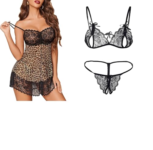 Image of SSoShHub Lace Babydoll Lingerie Sexy Mini Chemise Mesh Wedding Nightie Bridal Nightdress with Bikini