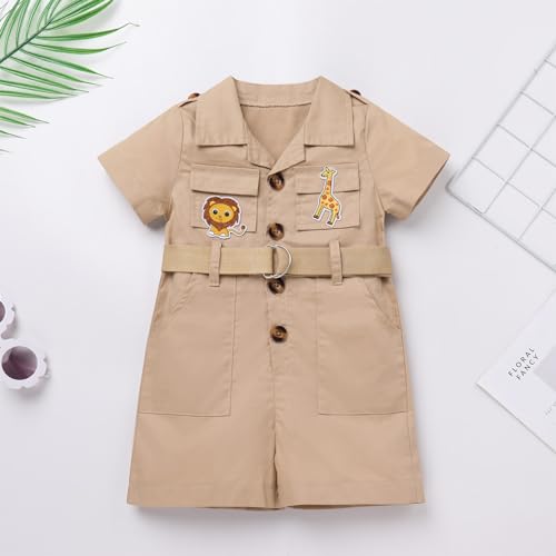 ABAFIP Baby Girl Toddler Boy Safari Birthday Outfit Short Sleeve One Piece Romper Jumpsuit with Belt Hat2
