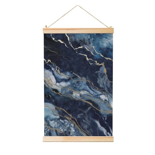 Peinture murale en marbre bleu marine suspendue avec cadre bois 91x61 cm