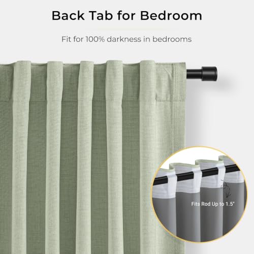 Image of INOVADAY 100% Blackout Curtains for Bedroom, Sage Black Out Curtains 96 Inch Long, Clip Rings Linen Blackout Drapes, Thermal Insulated Room Darkening for Living Room, 2 Panels - W50xL96