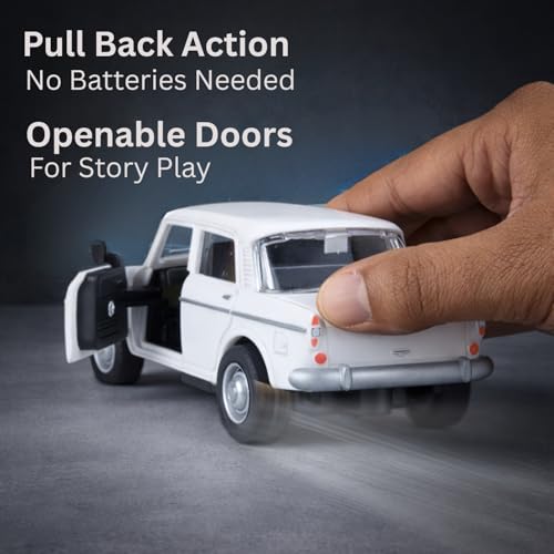 Image of Retro Sedan Toy Car with Pull-Back Action & Openable Doors| Durable ABS Plastic Classic Car Toy for Kids (3+ Years)|White