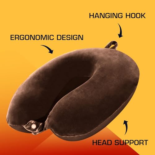 Image of PAVILONN U-Shape Memory Foam Neck Pillow for Travel | Soft Flight Cushion for Airplane, Car & Train | Lightweight Portable Travel Essential for Men, Women & Kids (Brown)
